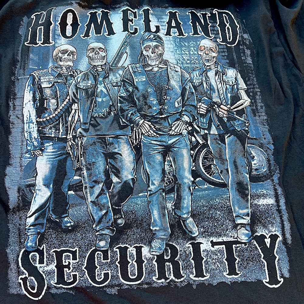 Homeland Security Skeleton Biker Vintage Retro Deadstock Tshirt NWOT